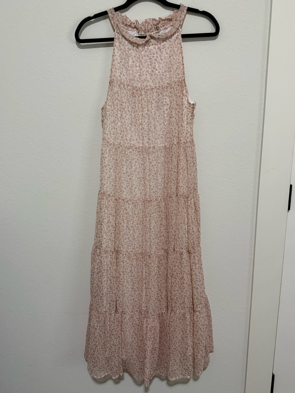 In Bloom Blush Pink Floral Ruffle-Neck Maxi Dress